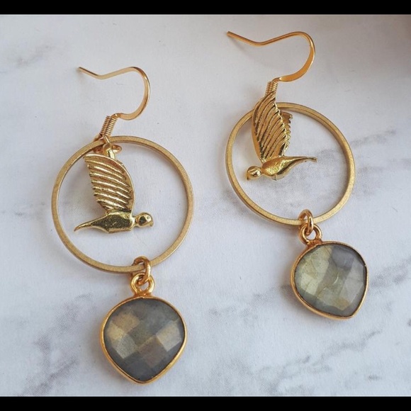 loRoma Jewelry - *BIRD MAGIC* Labradorite and brass earrings